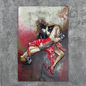 Damhsa paiseanta - ealaín bhalla miotail 3T – íomhá gúna dearg uigeach, toisí 120x80 cm