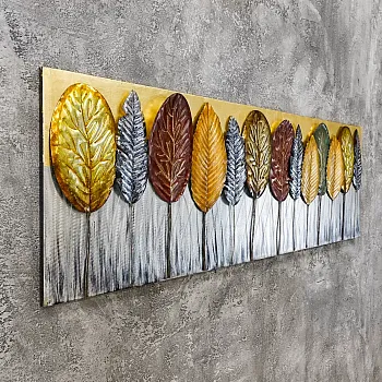 3D kovová nástenná dekorácia, les, 56x180 cm