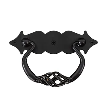 Gedecoreerde meubeltrekgreep van gietijzer, kleur zwart, hoogte 7,5 cm, breedte 11,5 cm, gewicht 100 gram, set van 6 stuks.