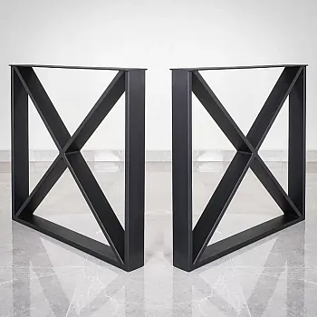 Haltbar Dëschbeen, quadratesch Form mat X-Fëllung, Breet 80 cm, Héicht 71 cm, schwaarz Faarf, Set vu 2 Stéck
