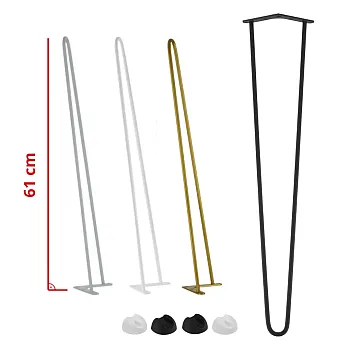 Decorative metal table legs 2 rod design, set of 4 pcs, diameter 10 mm, height 61 cm, black, white, grey or golden