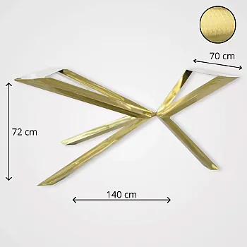 Marc asimètric de color daurat per a taules grans, alçada 72 cm, amplada 70 cm, llargada 140 cm, perfil quadrat d'acer de 6x6 cm