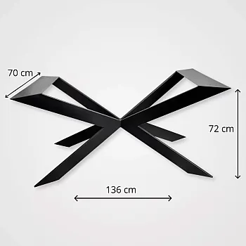 Zirnekļveida metāla galda pamatne ar 8×2 cm profila kājām, augstums 72 cm, 136×70 cm rāmis