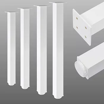 Dëschbeen aus anodiséierter Aluminium mat Quadratform 60x60 mm, Héicht 71 cm, 82 cm, 110 cm, Set vu 4 Stéck, wäiss Faarf