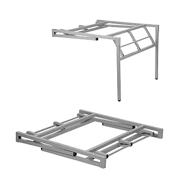 Sklopiva metalna baza stola u crnoj ili sivoj boji, kvadratnog oblika 96x96 cm, prikladna za laminatne ploče stola promjera 150 cm -170 cm
