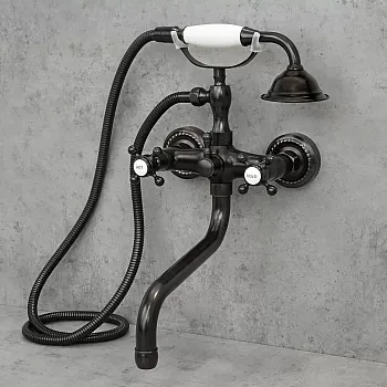 Bath water mixer made of brass, wall-mounted, height 39 cm, spout length 23 cm