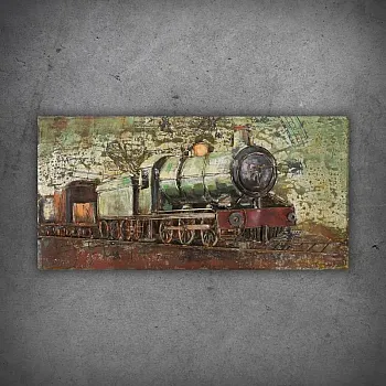 3D väggdekor i metall &amp;amp;quot;Retro ånglok&amp;amp;quot;, höjd 50 cm, bredd 100 cm, vikt 7 kg