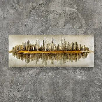 3D vægdekoration &amp;amp;quot;Reflections of urban elegance&amp;amp;quot;, lavet af træ, metal og plastik, 145x55cm