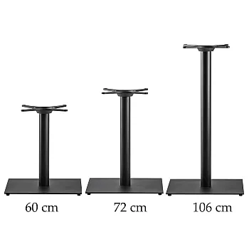 Teräksinen neliönmuotoinen pöydänjalka, jossa pyöreä pylväs suurille pöytäpinnoille aina D110 cm asti, eri korkeudet 60 cm, 72 cm tai 106 cm, missä tahansa RAL-värissä