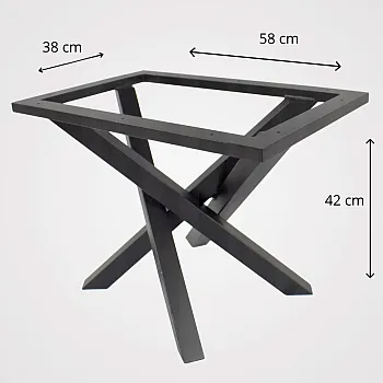 Solid, one-piece decorative steel coffee table leg, table frame with support mounting perimeter, dimensions 38x58 cm, height 42 cm, black or white colour