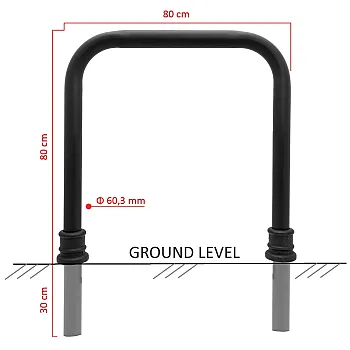 Suport de bicicleta galvanitzat i pintat de negre, estil retro 80x80 cm amb elements decoratius de ferro colat, instal·lació de formigó a terra