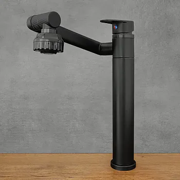 360 graders roterande kökskran av rostfritt stål, höjd 30,5 cm, piplängd 20 cm, färg svart, matt