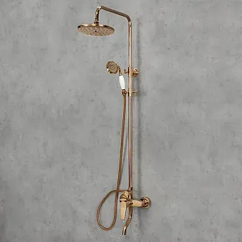 Duschsystem im Retro-Stil, Messing, antike Bronzefarbe, Keramik-Finish, Höhe 134,5 cm
