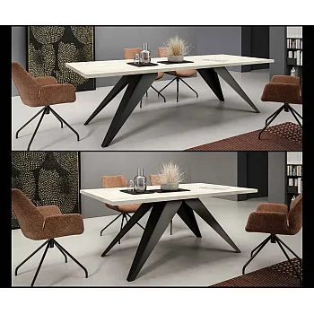 Rozkladací obdĺžnikový jedálenský stôl - 140/190/240 cm, šírka dosky stola: 80 cm, výška: 76 cm, moderné čierne alebo biele kovové nohy, odolná laminovaná doska v 6 farebných prevedeniach, výška 76 cm