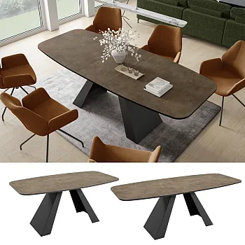 Extendable rounded rectangular dining table - 180/218 cm, Width: 90cm, 76 cm height, modern black metal legs, durable laminated top in 6 color options