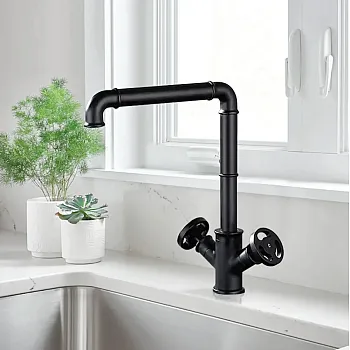 Rubinetto monogetto in ottone, colore nero, altezza 30 cm, lunghezza beccuccio 21 cm