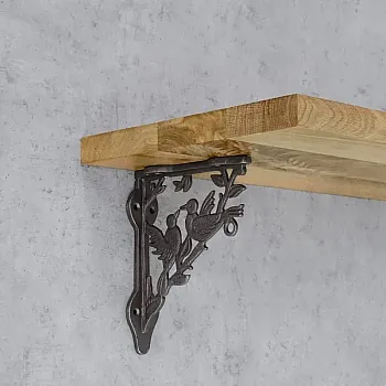 Čuguna plaukta balsts, kronšteins ar augstumu 22 cm un dziļumu 18 cm, dekoratīvais turētājs &amp;quot;Divi putniņi&amp;quot; - komplekts (2 gab.)