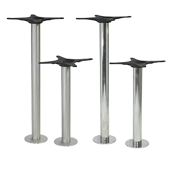 Gulvmonteret bordstel i rustfrit stål, poleret eller satin overflade, 72 cm eller 106 cm i højden, passer til bordplader op til 80 cm