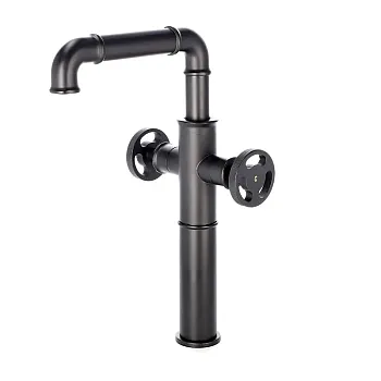 Einstrahl-Wasserhahn im Industriestil aus Messing, schwarze Farbe, Höhe 32 cm, Auslauflänge 15 cm