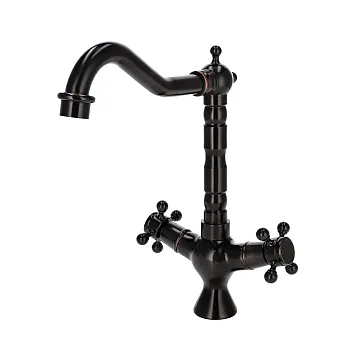 Torneira de lavatório de encastrar em latão preto, acabamento acetinado, altura 27,5 cm, comprimento do bico 18 cm