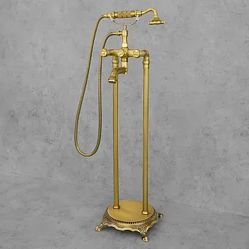 Baterie de cadă freestanding din alamă pentru pardoseală, culoare - alamă antică, înălțime: 104 cm