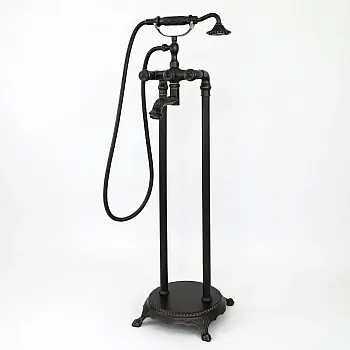 Vrijstaande vloerbadrandkraan van messing, kleur - zwart, satijn, hoogte 104 cm