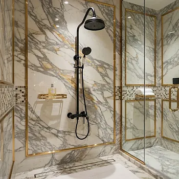 Retro style shower system, brass, black color with white elements, ceramic finish, height 135 cm