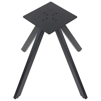 Sort metal piedestalbordstel med 35x35 cm monteringsplade og fire vinklede ben, designet til store bordplader, højde 72,5 cm, sort eller grå farve