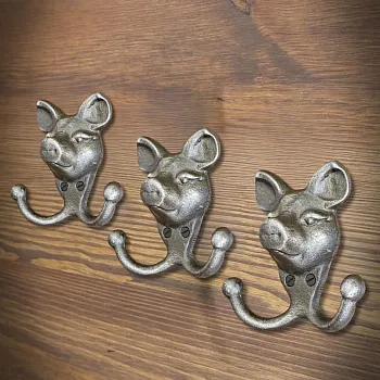 Doppelter Kleiderhaken aus Gusseisen – Schweinedesign, 100 mm