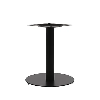 Perna central de mesa baixa em metal feita de aço com coluna central, revestida a pó em preto, altura 57,5 cm, diâmetro da base 45 cm