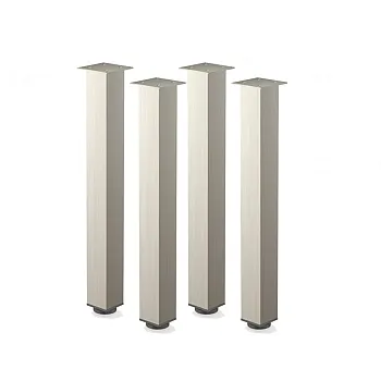Pernas de mesa em alumínio anodizado com secção quadrada e efeito inox, altura 71 cm, 82 cm, 110 cm, conjunto de 4 peças