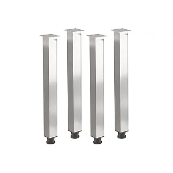 Patas para muebles de aluminio electropulido con sección cuadrada y efecto cromado, altura 71 cm, 82 cm, 110 cm, juego de 4 unidades.
