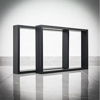 Pata de mesa rectangular de metal de baja altura hecha de acero, altura 40 cm, opciones de color negro y efecto acero, tamaño 60x40 cm, juego de 2 piezas