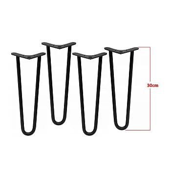 Gambe a forcina per tavolino da due tondini in acciaio Ø10 mm, altezza 30 cm - set di 4 gambe, colori: nero, bianco, grigio, oro