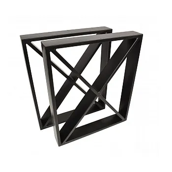 Pied de table robuste en métal en forme de X avec cadre périphérique, en acier, hauteur 72 cm, largeur 60 cm, coloris noir ou blanc, lot de 2 pièces