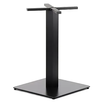 Pied de table central lourd en acier, hauteur 73 cm, colonne rectangulaire, dimensions de la base 55x55 cm, poids 19 kg, couleur noire