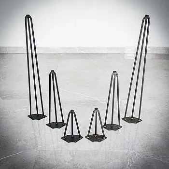 Metalliset hiuspinnamalliset pöydänjalat, 3 tankoa metallisella jalkatyynyllä (20, 40, 73 cm) - 4 jalan sarja