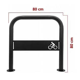Metalen buitenfietsenrek met logo, gemaakt van staal, zwarte kleur, afmetingen 80x80 cm