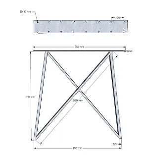 Metallist jalad X-kujuline, mõõdud 75x72cm, must värv, komplektis 2 tk