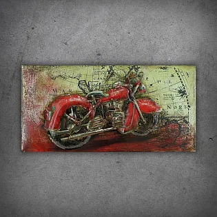 Trabalho de arte em metal 3D, decoração de parede - Motocicleta vermelha, tamanho 100x50cm