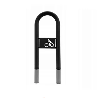 Suport de biciclete durabil pentru exterior, fixat în beton, din oțel, cu logo de bicicletă, culoare neagră, dimensiuni 80X36 cm