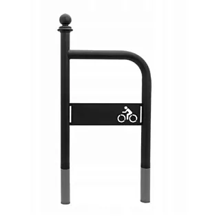 Udendørs cykelparkeringsstativ af stål med cykellogo, sort farve, betonforankret, størrelse 100x60 cm