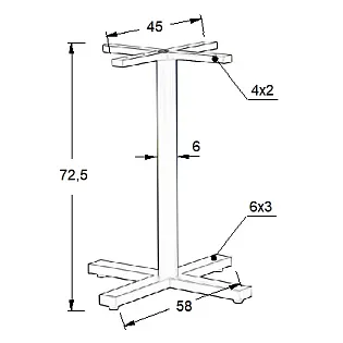 Base de mesa central de acero, una columna, altura 72,5 cm, dimensiones base inferior 58x58 cm, color negro
