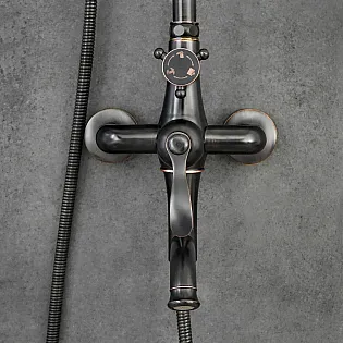 Sistema doccia in stile retrò, ottone, altezza 140 cm, colore nero