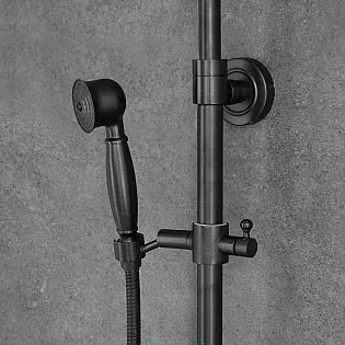 Retro stiilis messingist dušisüsteem vihmadušiga, kõrgus 129,5 cm, must värv