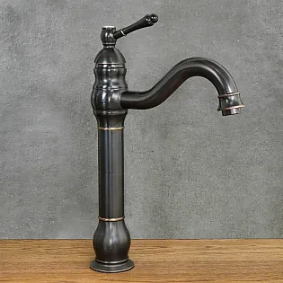 Waschtischarmatur im Retro-Stil aus Messing, Farbe schwarz, Höhe 33 cm, Auslauflänge 17 cm