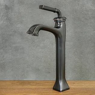 Rubinetto da bagno monocomando nero stile retrò in ottone, altezza 37,5 cm, lunghezza bocca 13 cm