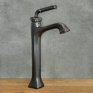 Rubinetto da bagno monocomando nero stile retrò in ottone, altezza 37,5 cm, lunghezza bocca 13 cm