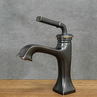 Čierna umývadlová batéria v retro štýle, mosadzná batéria s ošúchaným efektom, výška 25,5 cm, dĺžka výtoku 13 cm