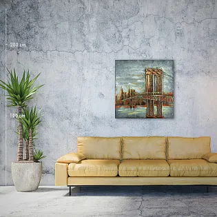 Image dart métallique 3D de Pont de Brooklyn au crépuscule, hauteur 80 cm, largeur 80 cm